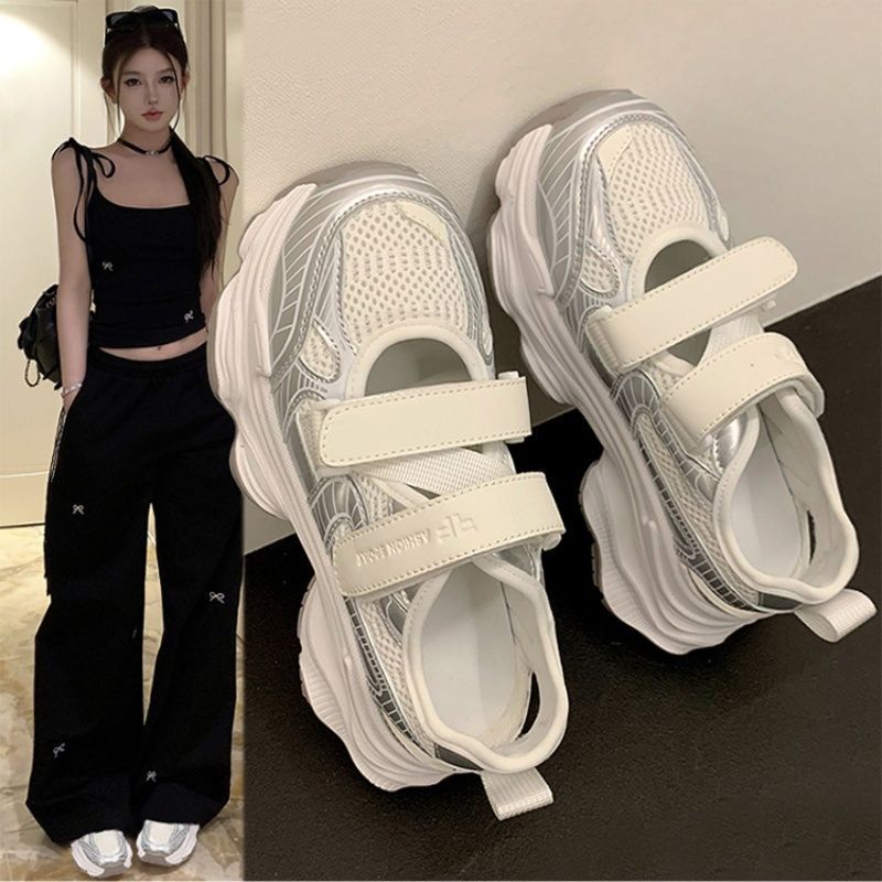 Outdoor Sport With Sticks - Metallic zilveren holle platformsandalen voor dames,